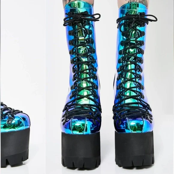 Rare boot metallic teal moonstone heel platform current mood rave festival edm - Picture 5 of 14